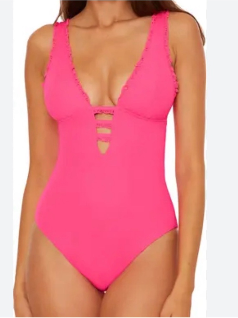 NWT Becca Pink One-Piece Swimsuit - Deep V with Strappy Front, M